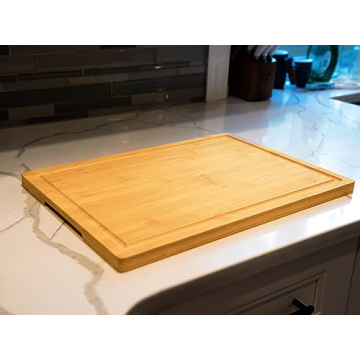Bamboo Cutting Board for Kitchen, 18" Large Wood Charcuterie Cheese Board, Wooden Chopping Block with Side Handles and Juice Grooves
