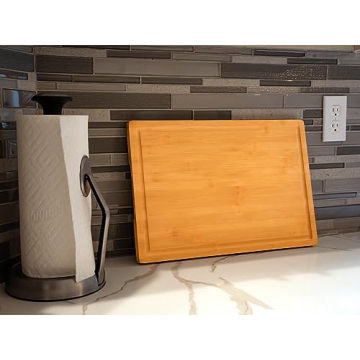 Bamboo Cutting Board for Kitchen, 18" Large Wood Charcuterie Cheese Board, Wooden Chopping Block with Side Handles and Juice Grooves