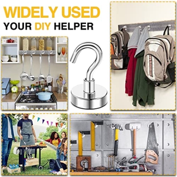 DIYMAG 30Lbs Heavy Duty Magnetic Hooks 6 Pack Silver