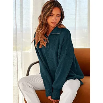Oversized Quarter Zip Sweater for Women - ANRABESS