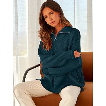 Oversized Quarter Zip Sweater for Women - ANRABESS