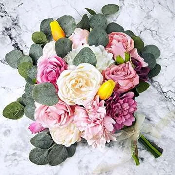 Winlyn Pack of 4 Artificial Silver Dollar Eucalyptus Leaves Spray Greenery Stems in Grey Green 25.5" Tall for Floral Arrangement Holiday Greens