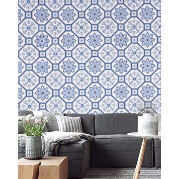 Blue White Floral Peel and Stick Wallpaper - Easy to Apply