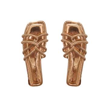 OYOANGLE Women's Glitter Rhinestone Strappy Slides Metallic Square Toe Flat Sandals