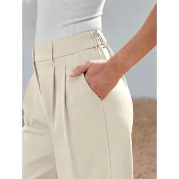 AUTOMET Wide Leg Dress Pants Womens Work Business Casual Palazzo Summer Flowy High Waisted Trousers Slacks 2025 Fashion Suit Pant Dressy Outfits Office Professional Clothes Beige M