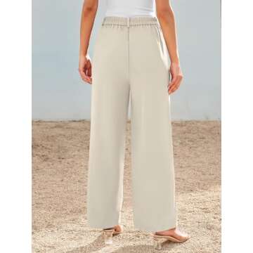 AUTOMET Wide Leg Dress Pants Womens Work Business Casual Palazzo Summer Flowy High Waisted Trousers Slacks 2025 Fashion Suit Pant Dressy Outfits Office Professional Clothes Beige M