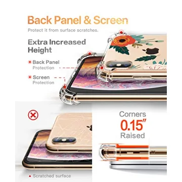 GVIEWIN Compatible for Xs/X Case, Clear Flower Pattern Design Soft & Flexible TPU Ultra-Thin Shockproof Transparent Floral Cover, Cases X/10 (Flowering/Reseda Green)