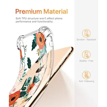 GVIEWIN Compatible for Xs/X Case, Clear Flower Pattern Design Soft & Flexible TPU Ultra-Thin Shockproof Transparent Floral Cover, Cases X/10 (Flowering/Reseda Green)
