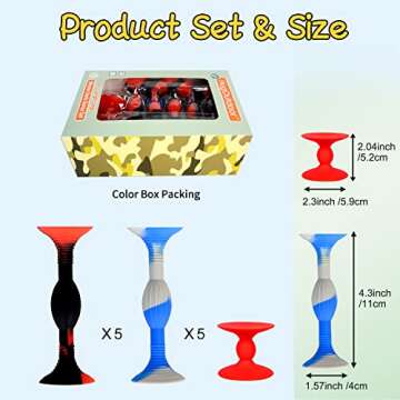 HugOutdoor 10Pcs Colour Suction Cup Darts (4.3 Inch Large Size) Silicone Sucker Soft Dart Kids Sticky Toy Indoor and Outdoor Sports Throwing Games