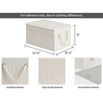 StorageWorks Storage Bins with Lid and Soft Rope Handles, Foldable Storage Basket, Mixing of Beige, White & Ivory, 3-Pack, Large,15.25x10.75x8.5 inches (LxWxH)