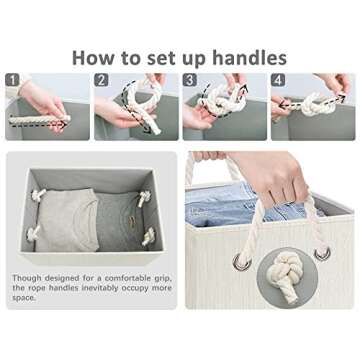 StorageWorks Storage Bins with Lid and Soft Rope Handles, Foldable Storage Basket, Mixing of Beige, White & Ivory, 3-Pack, Large,15.25x10.75x8.5 inches (LxWxH)