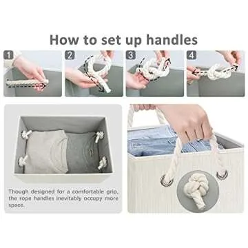 StorageWorks Storage Bins with Lid and Soft Rope Handles, Foldable Storage Basket, Mixing of Beige, White & Ivory, 3-Pack, Large,15.25x10.75x8.5 inches (LxWxH)