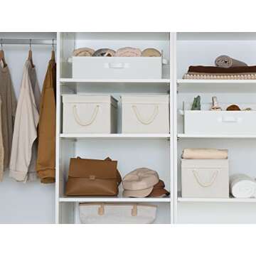 StorageWorks Storage Bins with Lid and Soft Rope Handles, Foldable Storage Basket, Mixing of Beige, White & Ivory, 3-Pack, Large,15.25x10.75x8.5 inches (LxWxH)