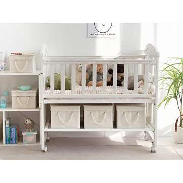 StorageWorks Storage Bins with Lid and Soft Rope Handles, Foldable Storage Basket, Mixing of Beige, White & Ivory, 3-Pack, Large,15.25x10.75x8.5 inches (LxWxH)