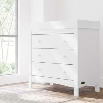 Graco Noah 3 Drawer Chest with Changing Topper (White) – GREENGUARD Gold Certified, Baby Dresser W...