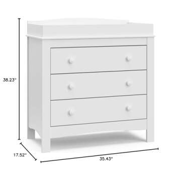 Graco Noah 3 Drawer Chest with Changing Topper (White) – GREENGUARD Gold Certified, Baby Dresser With Changing Table Top, Dresser for Nursery, 3 Drawer Kids Dresser