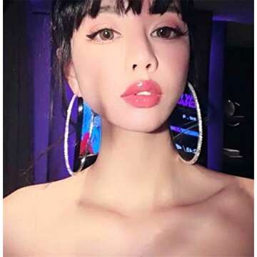 EFTOM Large Rhinestone Hoop Earrings for Women 100mm