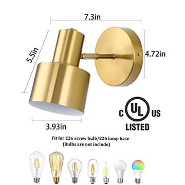 Wall Sconces Set of Two Gold Modern Wall Light Fixtures Industrial Vintage E26 Wall Lamp Fixture Brass Adjustable Wall Lights Bedside lamp Bathroom Vanity Lights