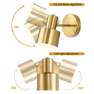 Wall Sconces Set of Two Gold Modern Wall Light Fixtures Industrial Vintage E26 Wall Lamp Fixture Brass Adjustable Wall Lights Bedside lamp Bathroom Vanity Lights