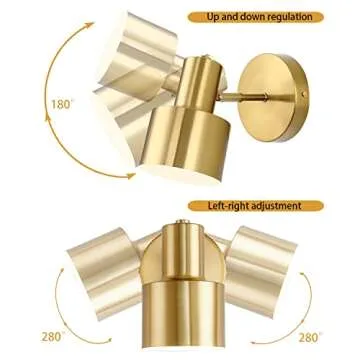 Wall Sconces Set of Two Gold Modern Wall Light Fixtures Industrial Vintage E26 Wall Lamp Fixture Brass Adjustable Wall Lights Bedside lamp Bathroom Vanity Lights