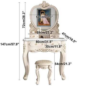 PUREUV Makeup Vanity with LED 3-Color Touch Light Mirror,Makeup Desk with Cushioned Stool,White Make...