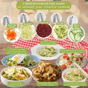 Brieftons 5-Blade Vegetable Spiralizer for Healthy Cooking