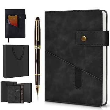 Personalized Black Leather Journal Set with Pen