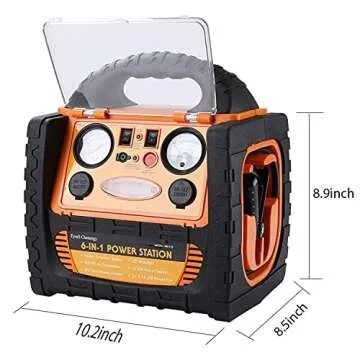 Portable Car Jump Starter 1400 Amp High Performance Power Station with Double AC 110 Volt Inverter Outlets 400W, 260 PSI Air Compressor, Double DC Sockets 12V/11A, 5V/2.1A USB Ports