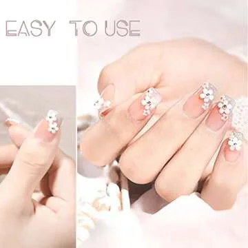 3D Flower Nail Charms, 3 Boxes 3D Acrylic Flower Nail Art Rhinestones with Gold Silver Pearl Beads Tweezers Included Spring Blossom Petal for DIY Nail Decorations