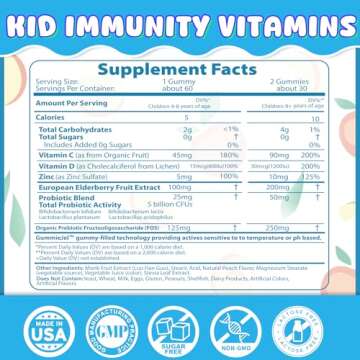 Kids Immune Support Gummies, Probiotics Vitamin C Zinc & Elderberry Gummies for Kids 4+, 6-in-1 Dail...