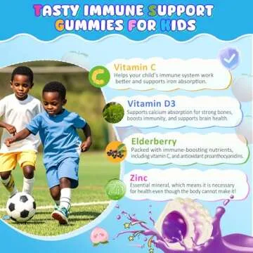 Kids Immune Support Gummies, Probiotics Vitamin C Zinc & Elderberry Gummies for Kids 4+, 6-in-1 Daily Kid Vitamin C Gummies Chewable with Immune & Digestive Support, Sugar Free, Peach Flavor, 60 Count