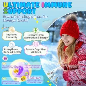 Kids Immune Support Gummies, Probiotics Vitamin C Zinc & Elderberry Gummies for Kids 4+, 6-in-1 Daily Kid Vitamin C Gummies Chewable with Immune & Digestive Support, Sugar Free, Peach Flavor, 60 Count