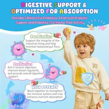 Kids Immune Support Gummies, Probiotics Vitamin C Zinc & Elderberry Gummies for Kids 4+, 6-in-1 Daily Kid Vitamin C Gummies Chewable with Immune & Digestive Support, Sugar Free, Peach Flavor, 60 Count