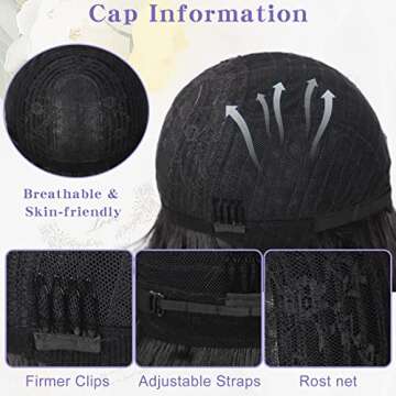 Lativ Black Wig with Bangs Long Wavy Wig for Women Synthetic Curly Natural Black Wigs Hair Replacement Wigs for Girls Daily Party Use 26 Inches