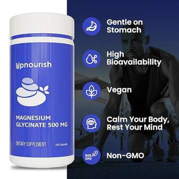 UpNourish Magnesium Glycinate Chelate 500mg Capsules - Highly Absorbable Chelated Magnesium - Pure Magnesium Supplement for Sleep & Calm Support, Nervous, Muscle & Bone Health