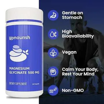 UpNourish Magnesium Glycinate Chelate 500mg Capsules - Highly Absorbable Chelated Magnesium - Pure Magnesium Supplement for Sleep & Calm Support, Nervous, Muscle & Bone Health
