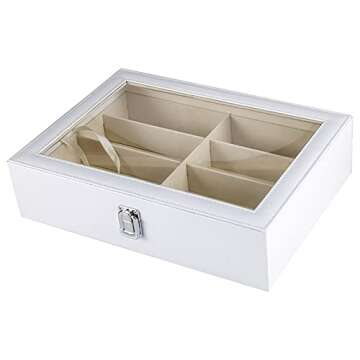 Homeanda White PU Leather Eye Glasses Eyeglass Eyewear Sun glasses Sunglasses Box Storage Case Tray Display Showcase Organizer Box (White)