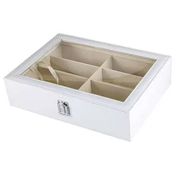 Homeanda White PU Leather Eye Glasses Eyeglass Eyewear Sun glasses Sunglasses Box Storage Case Tray Display Showcase Organizer Box (White)