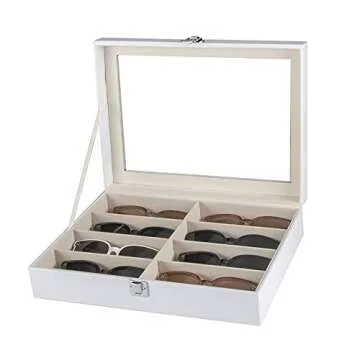 Homeanda White PU Leather Eye Glasses Eyeglass Eyewear Sun glasses Sunglasses Box Storage Case Tray Display Showcase Organizer Box (White)