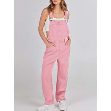 ANRABESS Womens Jean Overalls Loose Fit Adjustable Strap Denim Jumpsuits Rompers Bib Overall 2025 Spring Fashion Work Outfits Pink Small
