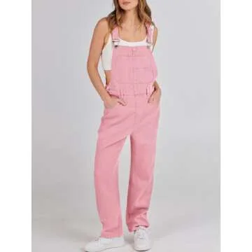 ANRABESS Womens Jean Overalls Loose Fit Adjustable Strap Denim Jumpsuits Rompers Bib Overall 2025 Spring Fashion Work Outfits Pink Small