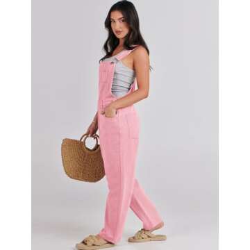 ANRABESS Womens Jean Overalls Loose Fit Adjustable Strap Denim Jumpsuits Rompers Bib Overall 2025 Spring Fashion Work Outfits Pink Small