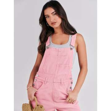 ANRABESS Womens Jean Overalls Loose Fit Adjustable Strap Denim Jumpsuits Rompers Bib Overall 2025 Spring Fashion Work Outfits Pink Small