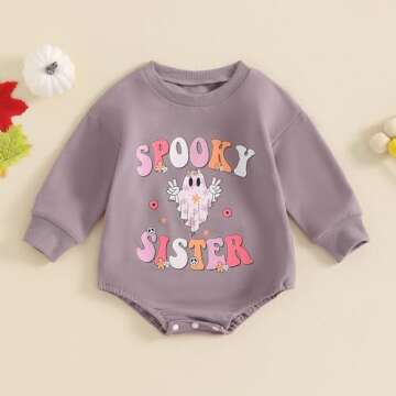 Molgkyo Newborn Baby Girl Boy Halloween Outfit Long Sleeve Pumpkin Ghost Sweatshirt Romper Oversized Bodysuit Fall Clothes