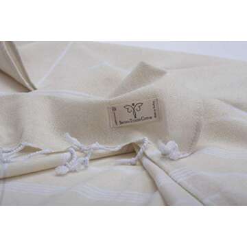 SMYRNA TURKISH COTTON - Classical Series Original Turkish Beach Towel | Cotton, Prewashed, 37 x 71 Inches | Peshtemal and Turkish Bath Towel for SPA, Beach, Pool, Gym and Bathroom (Cream)