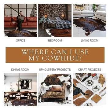 Sunshine Cowhides 100% Genuine Dark Brindle Tricolor Cowhide Rug - Modern Style Animal Skin Rug & Floor Carpet - Home Decor Area Rug for Living Room, Bedroom, Office & Kitchen Decor - Large (6x6-7ft)