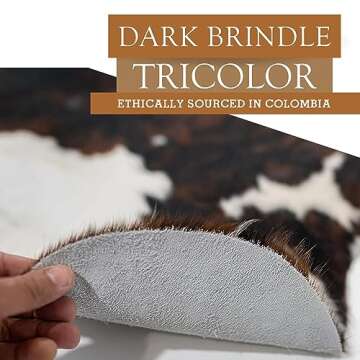Sunshine Cowhides 100% Genuine Dark Brindle Tricolor Cowhide Rug - Modern Style Animal Skin Rug & Floor Carpet - Home Decor Area Rug for Living Room, Bedroom, Office & Kitchen Decor - Large (6x6-7ft)