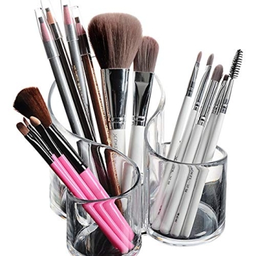 Bekith Clear Makeup Brush Holder Organizer - Stylish 3 Compartment Storage Solution
