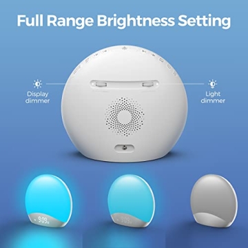 REACHER Sound Machine Sunrise Alarm Clock with Night Light, 26 Nature Inspired Sleep Sounds, 0-100% Dimmable Clock, Sunrise Lamp, Wake Up Light, Brown/Pink/White Noise Machine for Babys, Adults, Kids