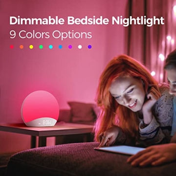 REACHER Sound Machine Sunrise Alarm Clock with Night Light, 26 Nature Inspired Sleep Sounds, 0-100% Dimmable Clock, Sunrise Lamp, Wake Up Light, Brown/Pink/White Noise Machine for Babys, Adults, Kids